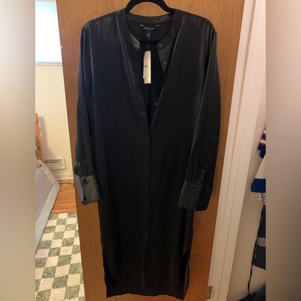 Banana Republic Silky Button Down Shirt Dress - Black